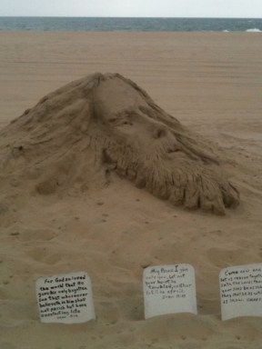 Jesus sand sculpture