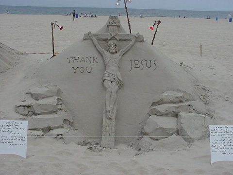 Jesus sand sculpture by Randy Hofman