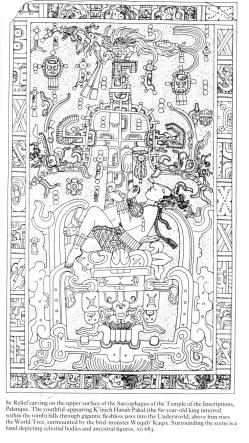 Mayan sarcophagus carving