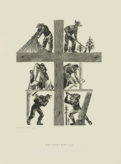 Fritz Eichenberg, The Labor Cross, 1954. Wood engraving, 16 x 12 in.