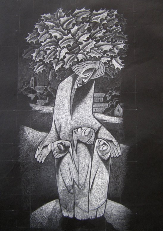 White crayon on black paper study by Nicholas Mynheer. 