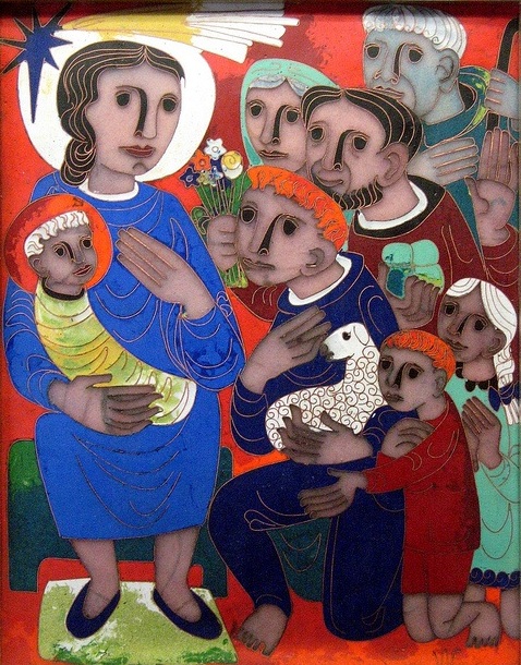 Egino Weinert, Adoration of the Shepherds' Families. Enamel on bronze (champlevé). 