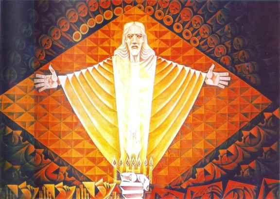 Kim Yong Gil (Korean, 1940-2008), The Secret of Coming Again. Chinese ink coloring on oriental paper, 240 x 480 cm.