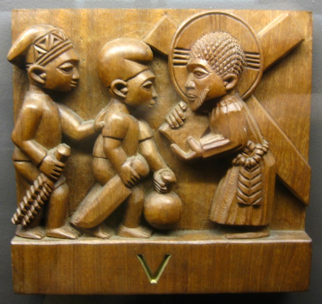 Station 5: Simon of Cyrene helps Jesus carry his cross