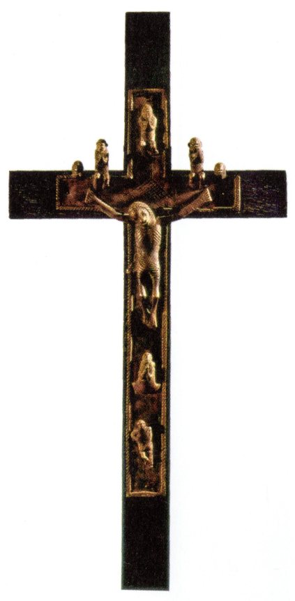 Kongo crucifix. Kongo kingdom, possibly seventeenth to nineteenth century. Brass and wood, 64 x 27 cm. Current location unknown. Photo: Anthropos Institute, Sankt Augustin, Germany.
