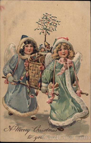 Two Christkindl delivering toys